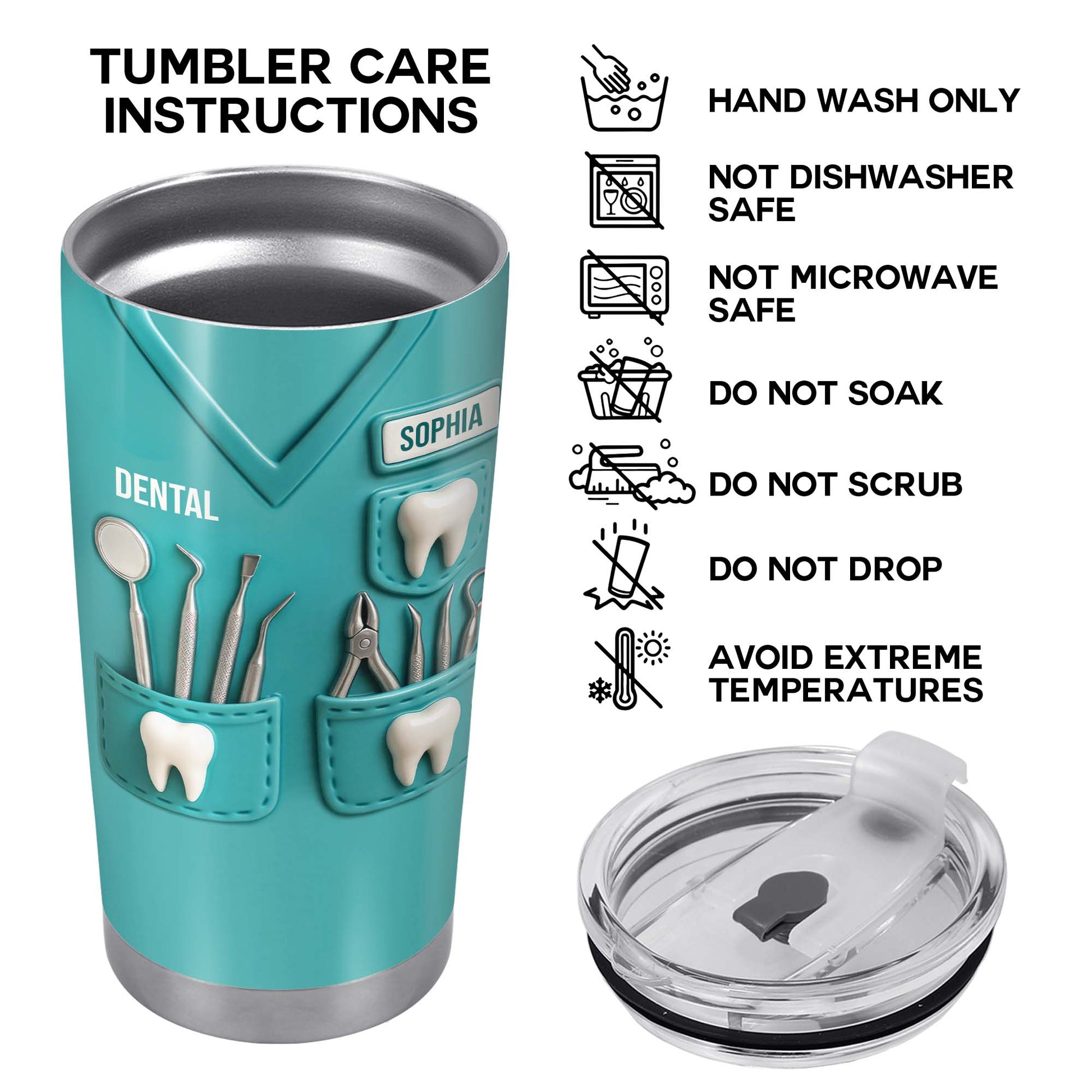 Dental Profession Themed Tumbler With Tools And Teeth