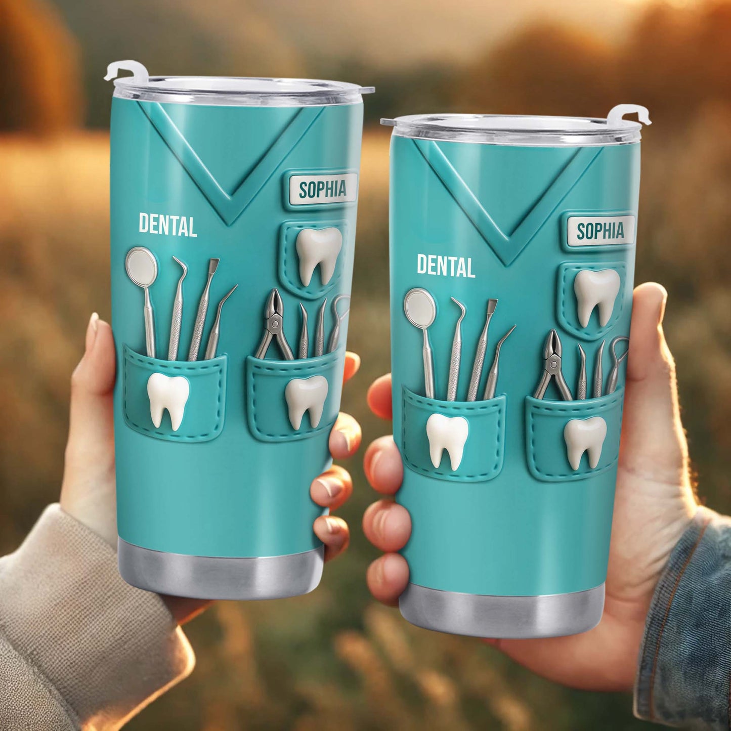 Dental Profession Themed Tumbler With Tools And Teeth