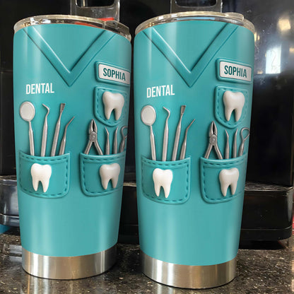 Dental Profession Themed Tumbler With Tools And Teeth