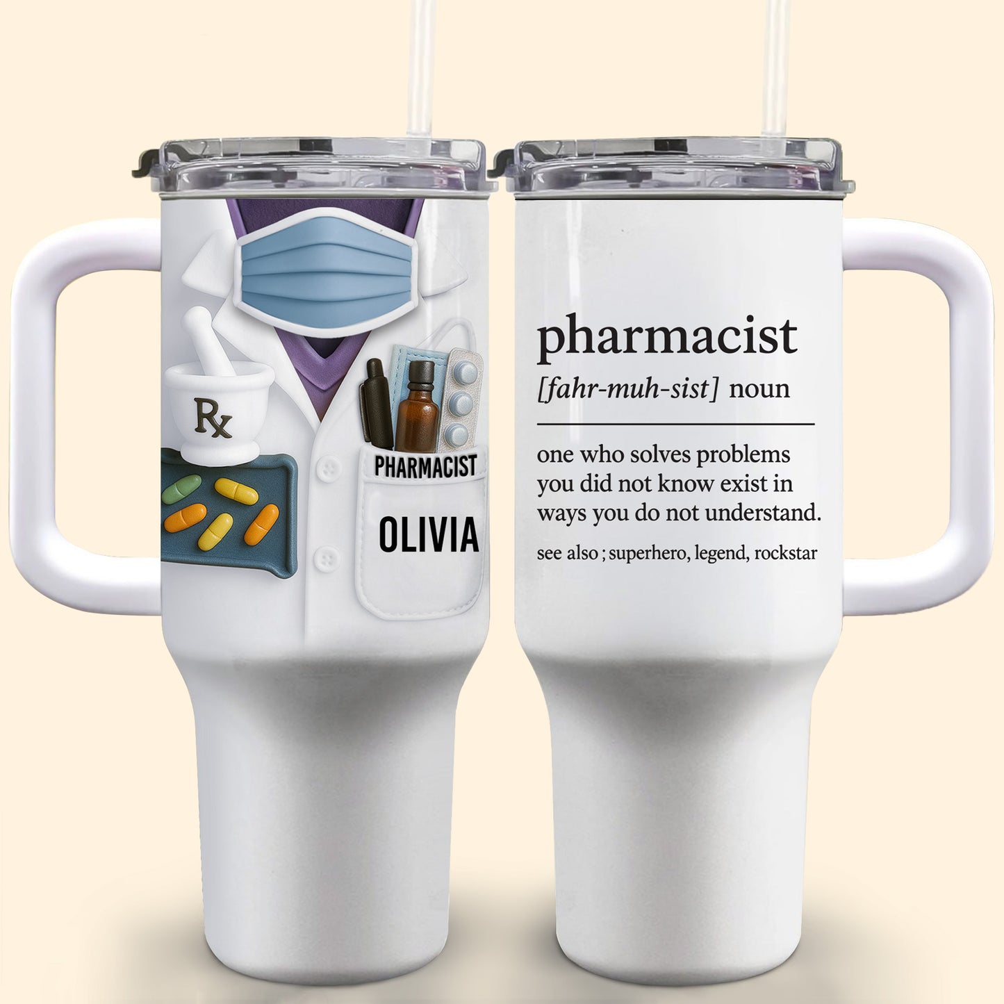 Customizable Tumbler For Pharmacists With Medical Essentials - Personalized 40oz Tumbler With Straw - GRAD311_TBS