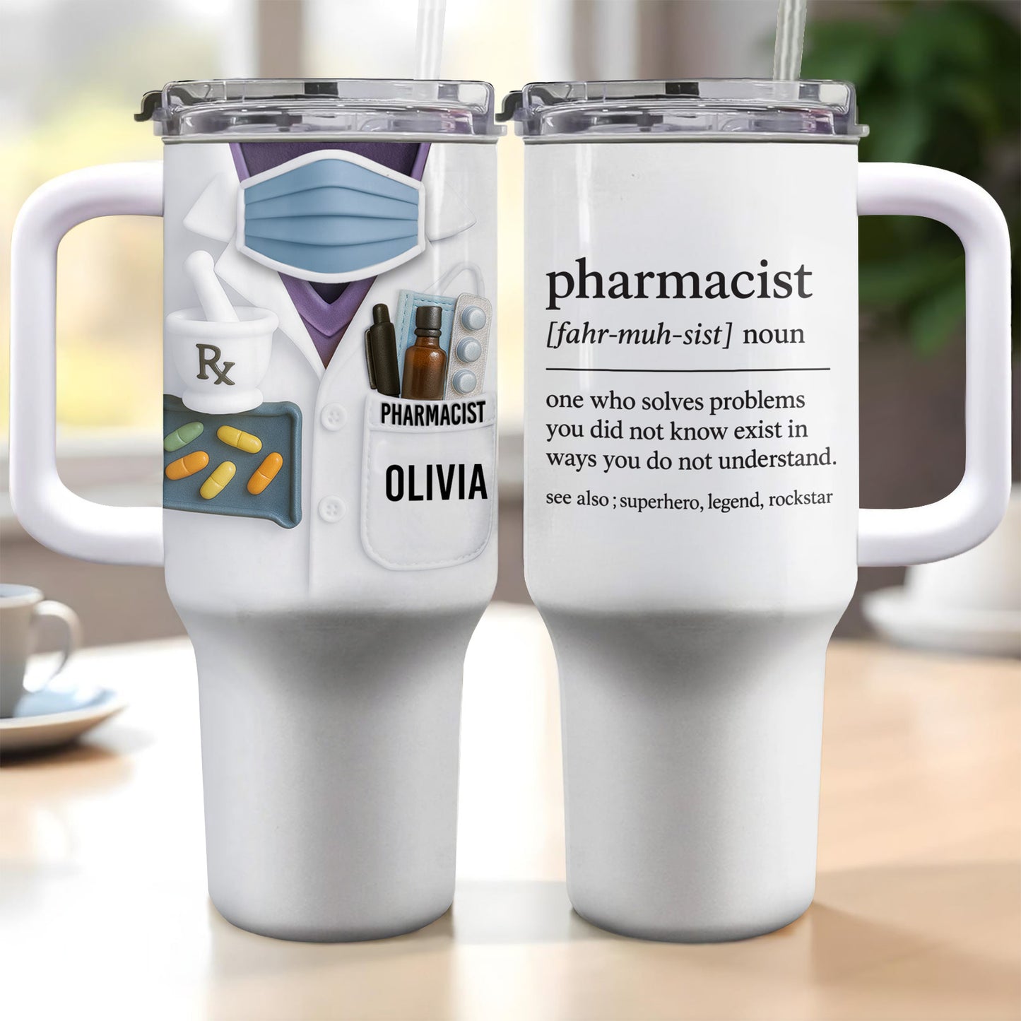 Customizable Tumbler For Pharmacists With Medical Essentials - Personalized 40oz Tumbler With Straw - GRAD311_TBS