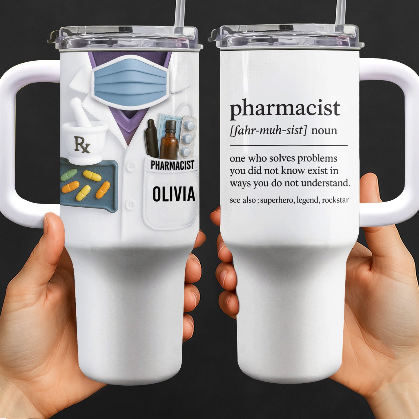 Customizable Tumbler For Pharmacists With Medical Essentials - Personalized 40oz Tumbler With Straw - GRAD311_TBS