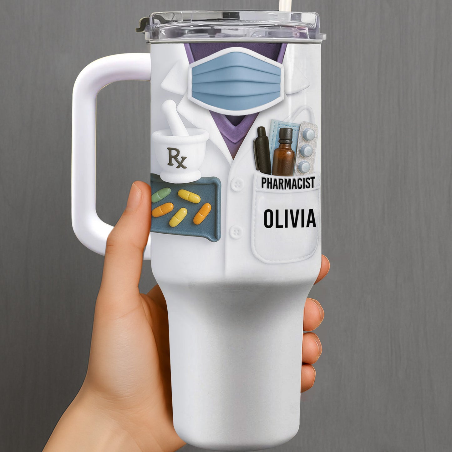 Customizable Tumbler For Pharmacists With Medical Essentials - Personalized 40oz Tumbler With Straw - GRAD311_TBS