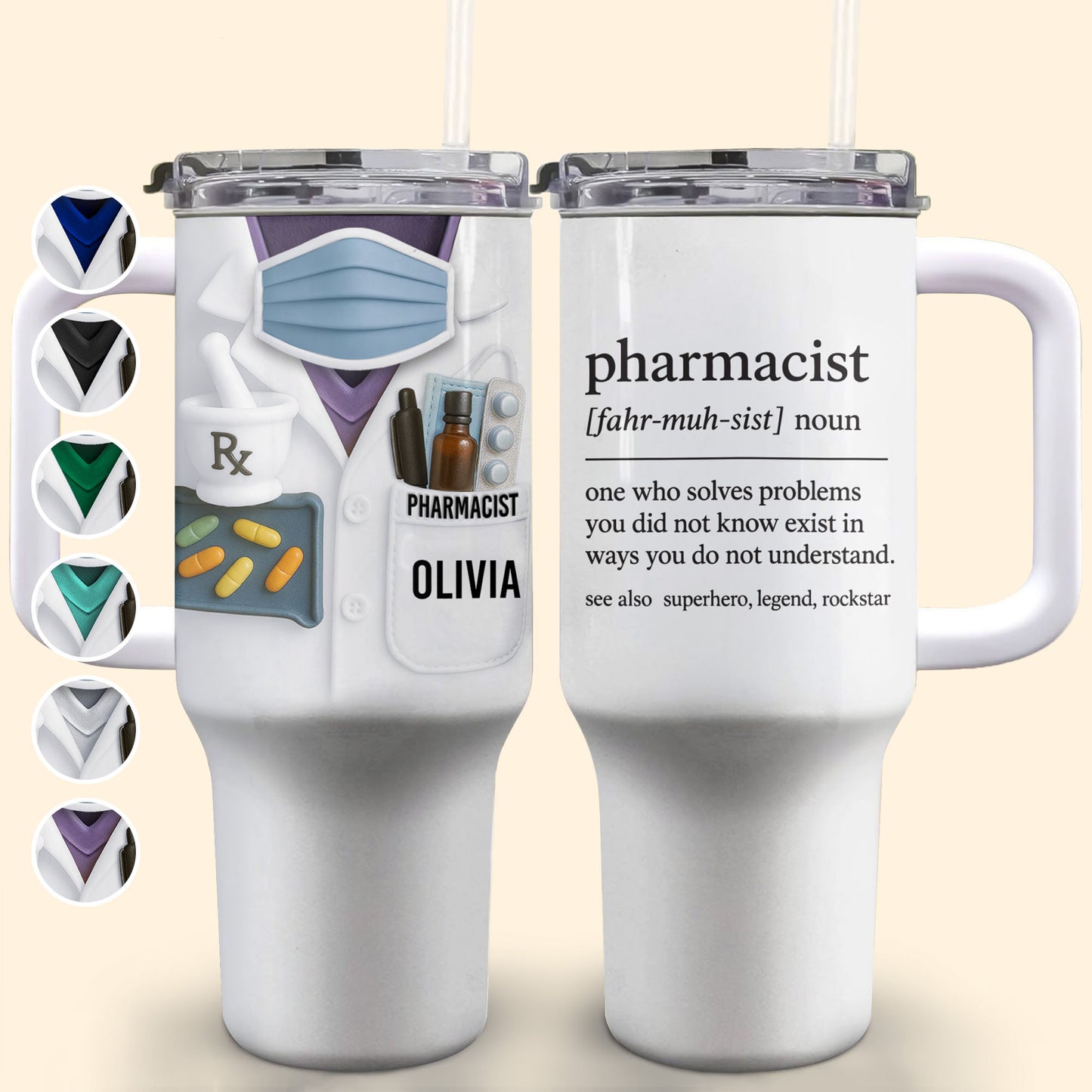 Customizable Tumbler For Pharmacists With Medical Essentials