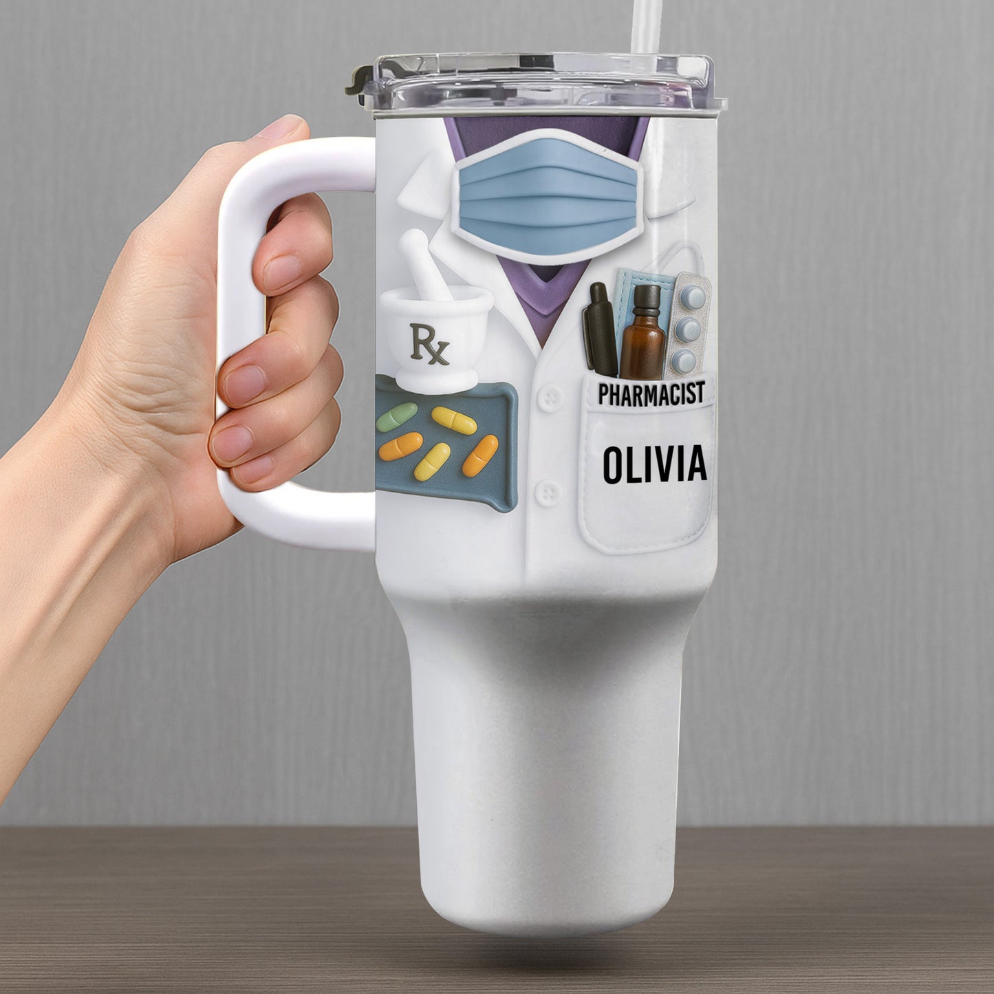 Customizable Tumbler For Pharmacists With Medical Essentials