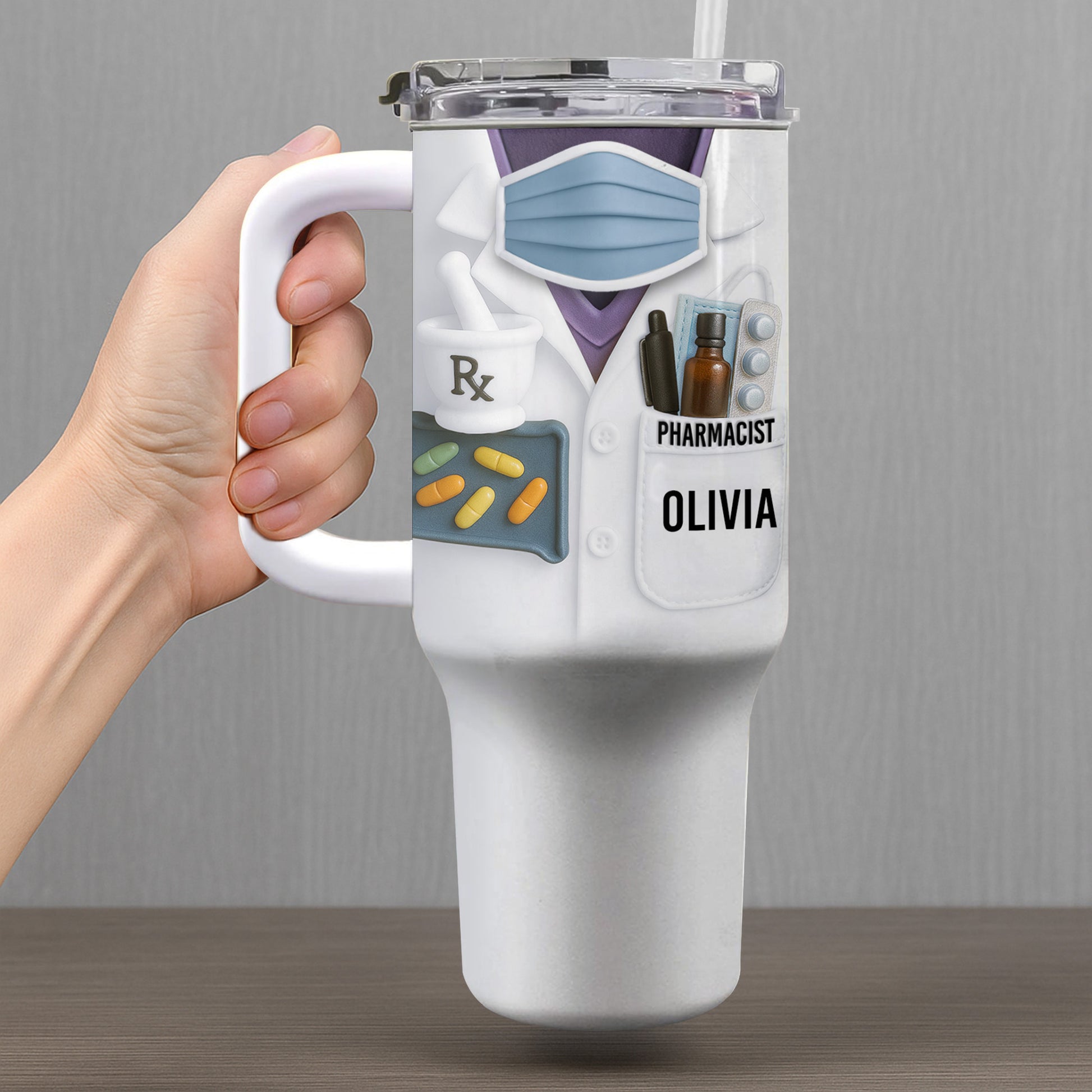 Customizable Tumbler For Pharmacists With Medical Essentials