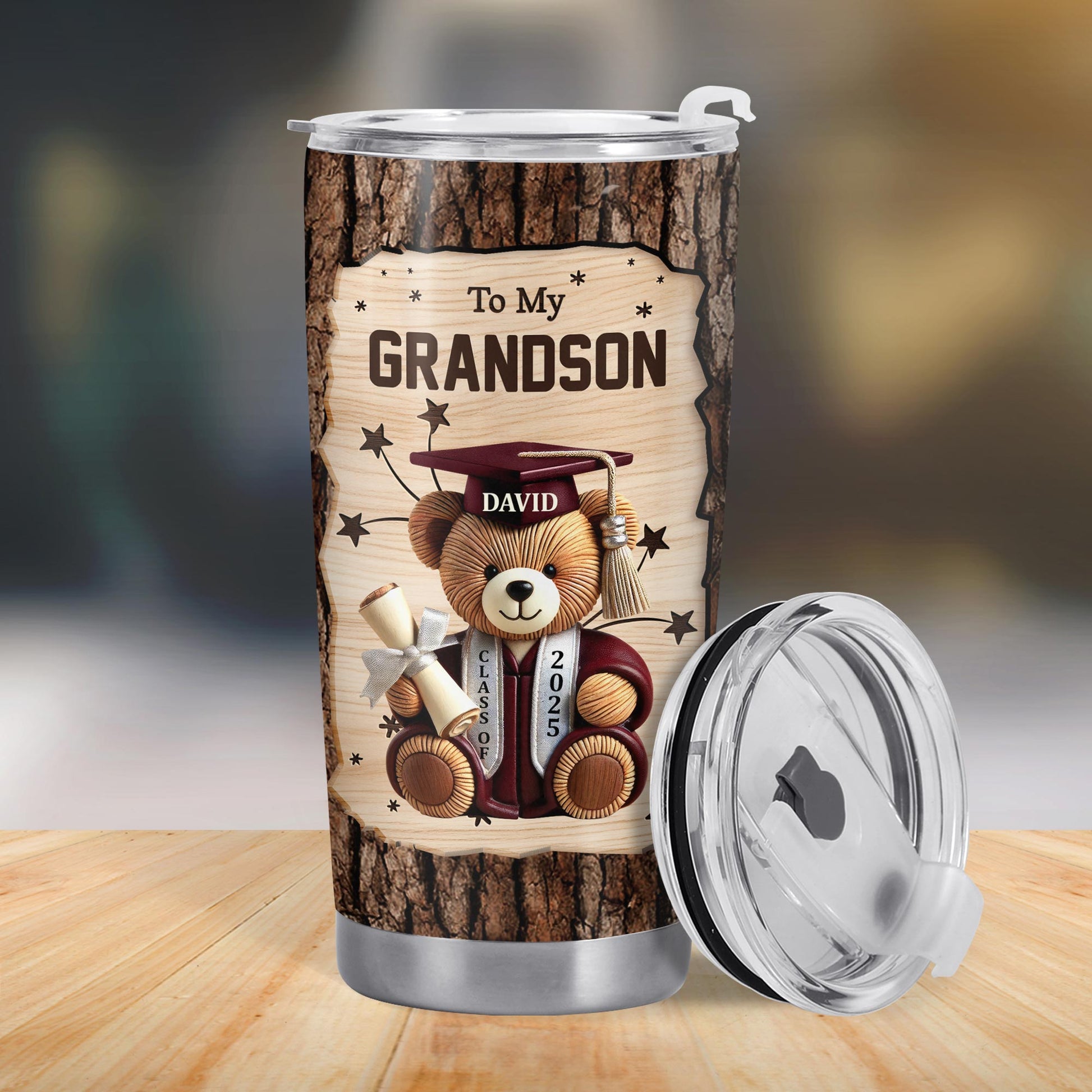 To My Grandson, Teddy Bear With Graduation Cap And Diploma