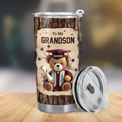 To My Grandson, Teddy Bear With Graduation Cap And Diploma