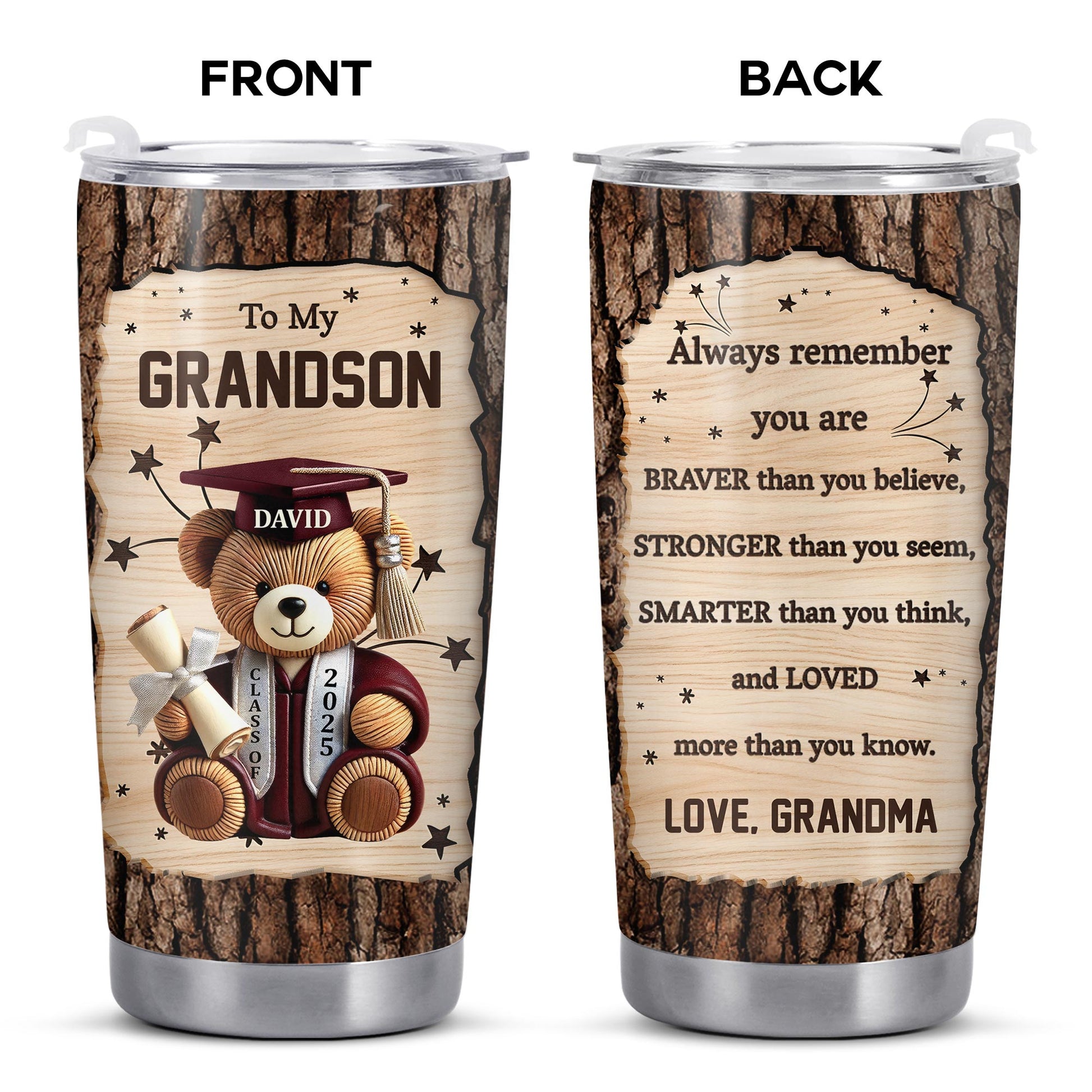 To My Grandson, Teddy Bear With Graduation Cap And Diploma