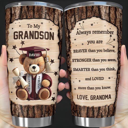 To My Grandson, Teddy Bear With Graduation Cap And Diploma
