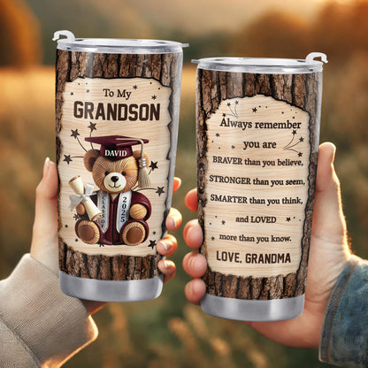 To My Grandson, Teddy Bear With Graduation Cap And Diploma