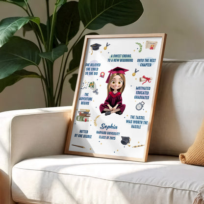 She Believed She Could, Graduation Cap And Books - Personalized Custom Vertical Poster - GRAD325_VPOS