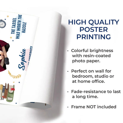 She Believed She Could, Graduation Cap And Books - Personalized Custom Vertical Poster - GRAD325_VPOS