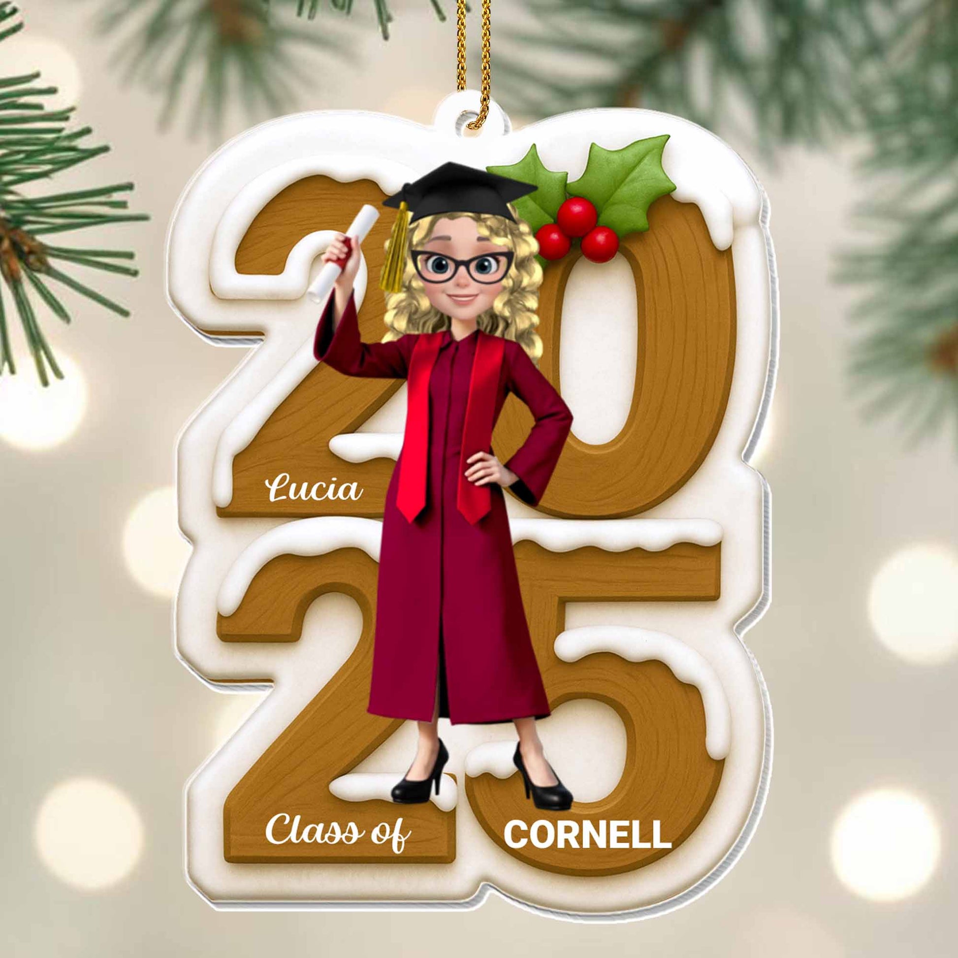 Celebrate Your Achievements, Graduate And Holly Berries Ornament