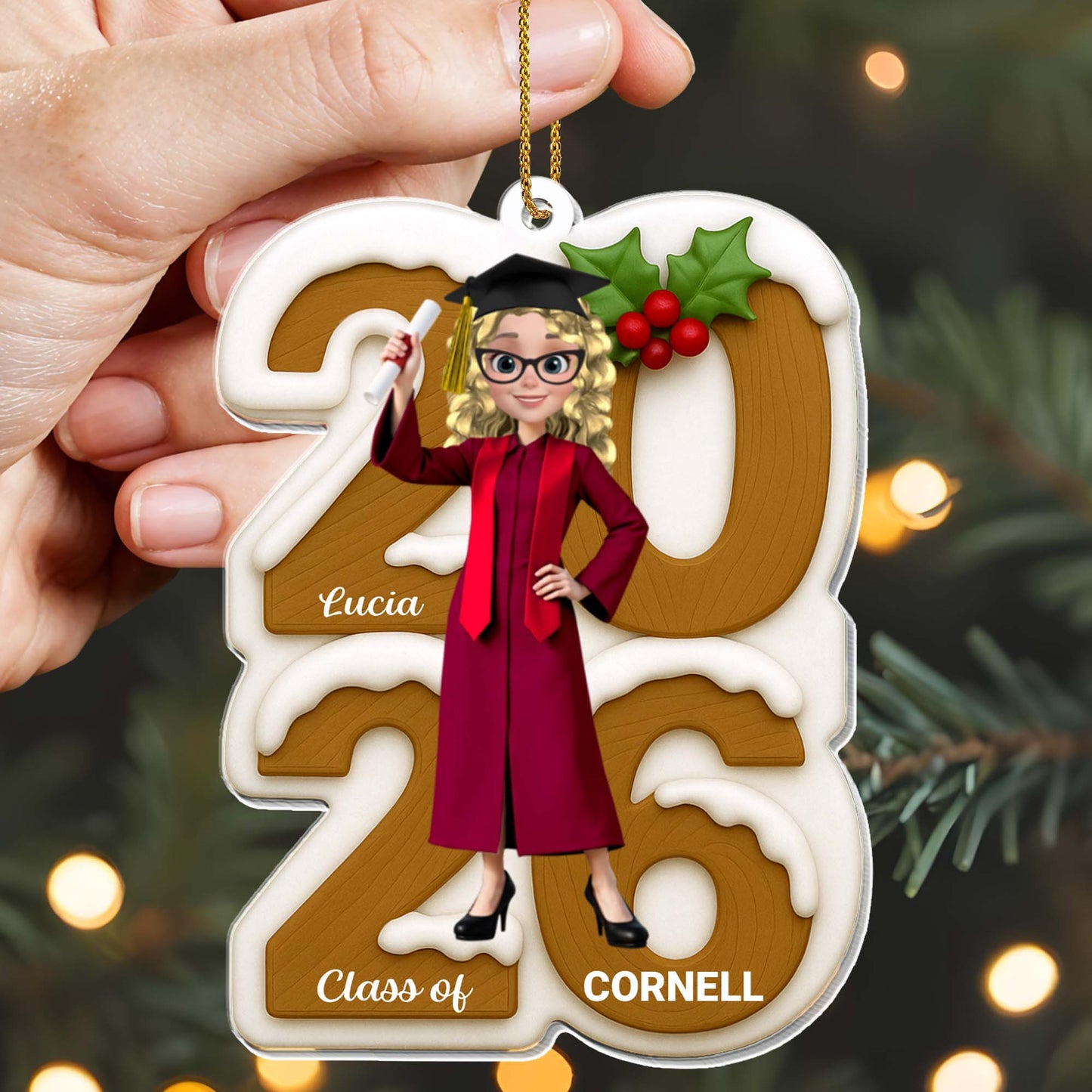 Celebrate Your Achievements, Graduate And Holly Berries Ornament