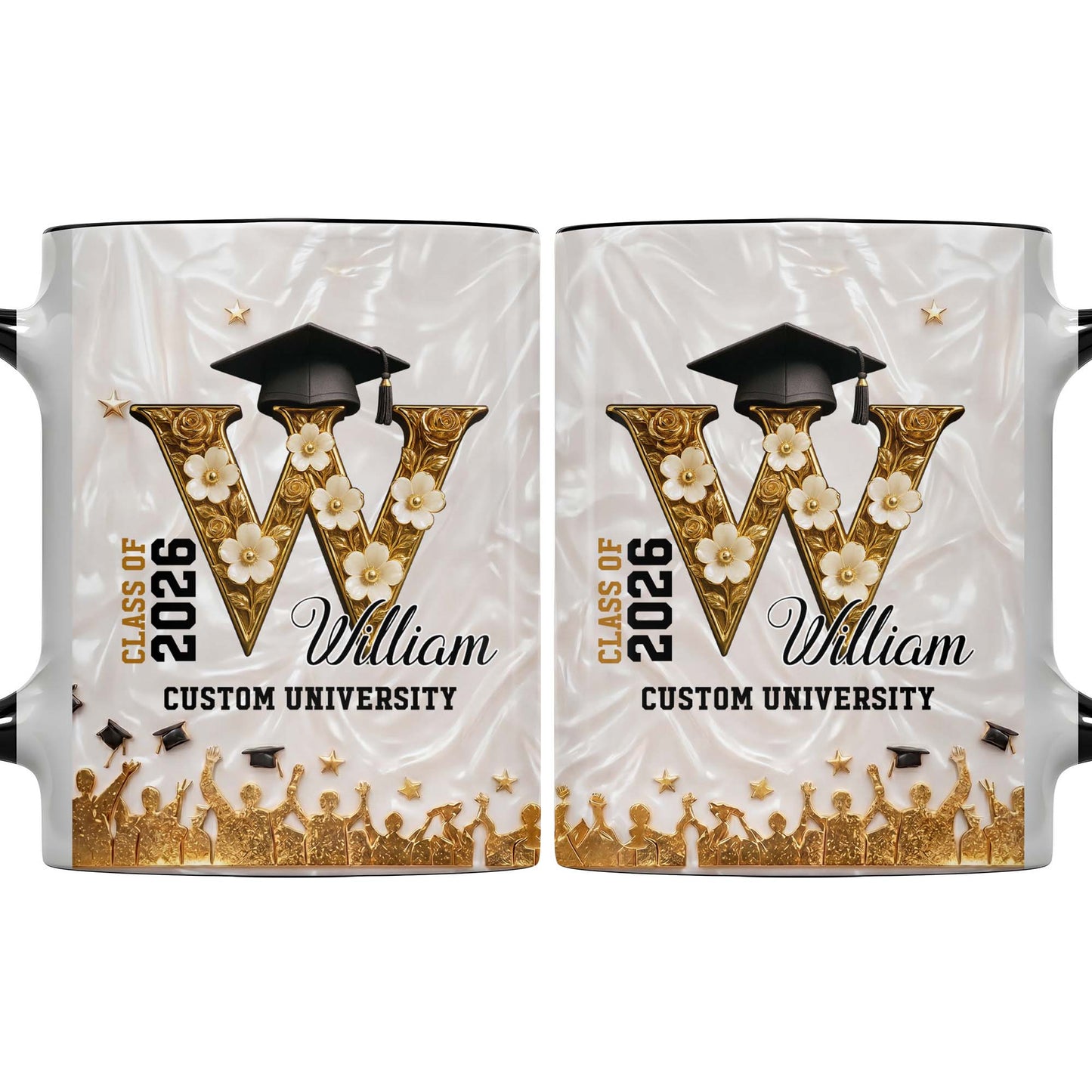 Class Of My University Initial Name Graduation Cap And Flowers - Personalized Custom Accent Mug - GRAD346_AMUG