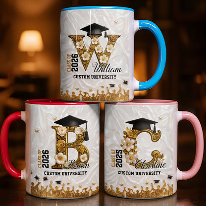 Class Of My University Initial Name Graduation Cap And Flowers - Personalized Custom Accent Mug - GRAD346_AMUG