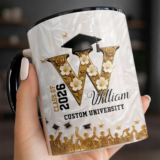 Class Of My University Initial Name Graduation Cap And Flowers - Personalized Custom Accent Mug - GRAD346_AMUG