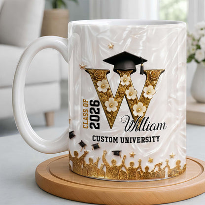 Class Of Graduate Initial Name Graduation Cap And Flowers - Personalized Custom Coffee Mug - GRAD346_MG