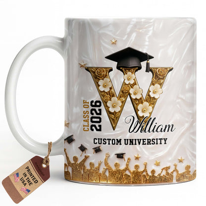 Class Of Graduate Initial Name Graduation Cap And Flowers - Personalized Custom Coffee Mug - GRAD346_MG