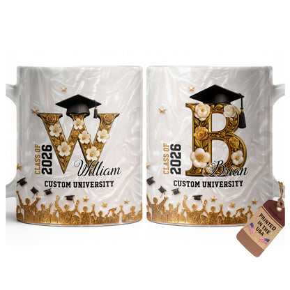 Class Of Graduate Initial Name Graduation Cap And Flowers - Personalized Custom Coffee Mug - GRAD346_MG