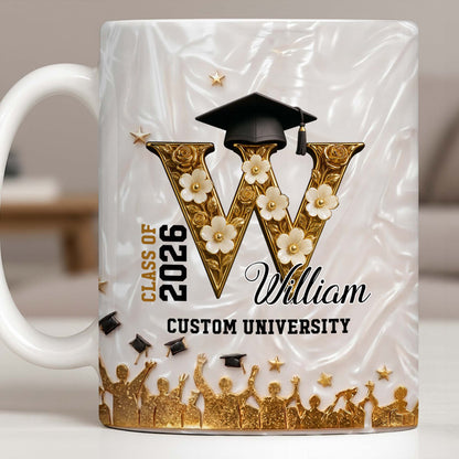 Class Of Graduate Initial Name Graduation Cap And Flowers - Personalized Custom Coffee Mug - GRAD346_MG