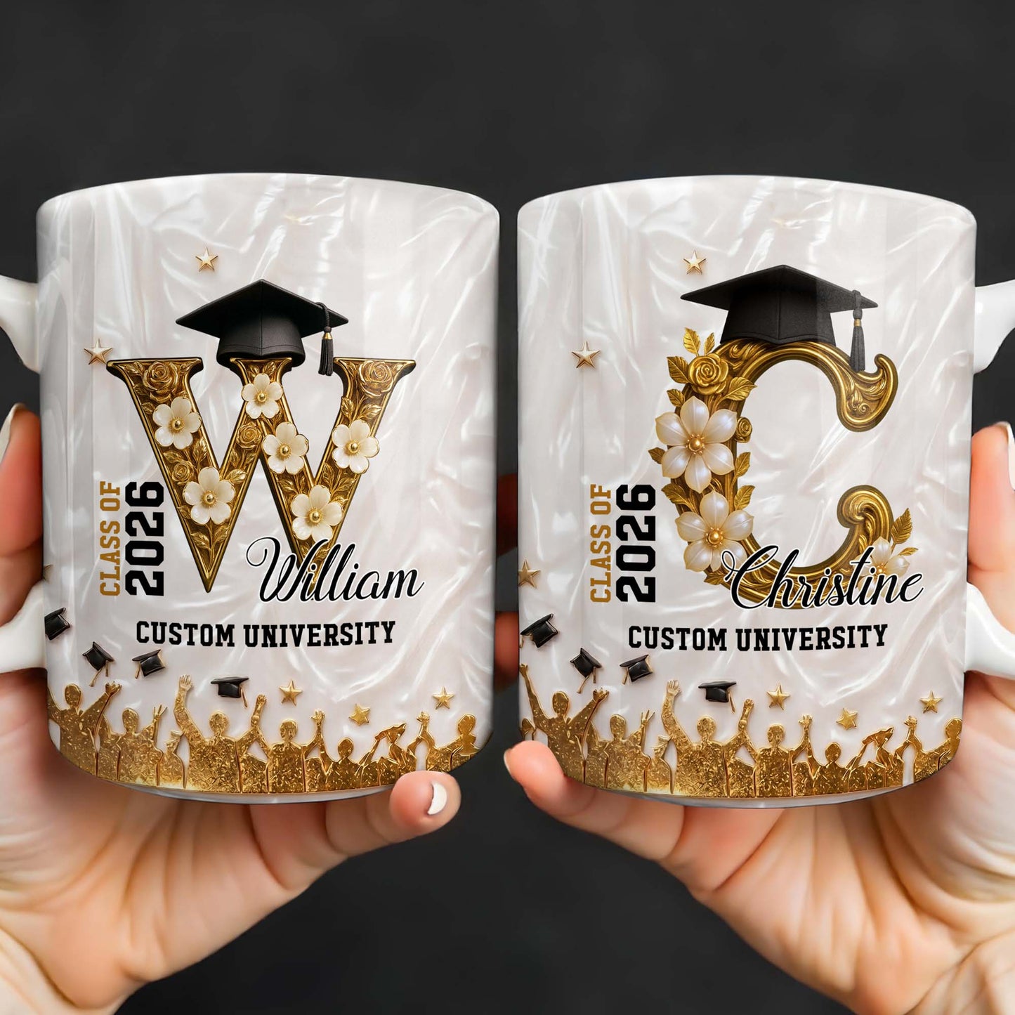 Class Of Graduate Initial Name Graduation Cap And Flowers - Personalized Custom Coffee Mug - GRAD346_MG