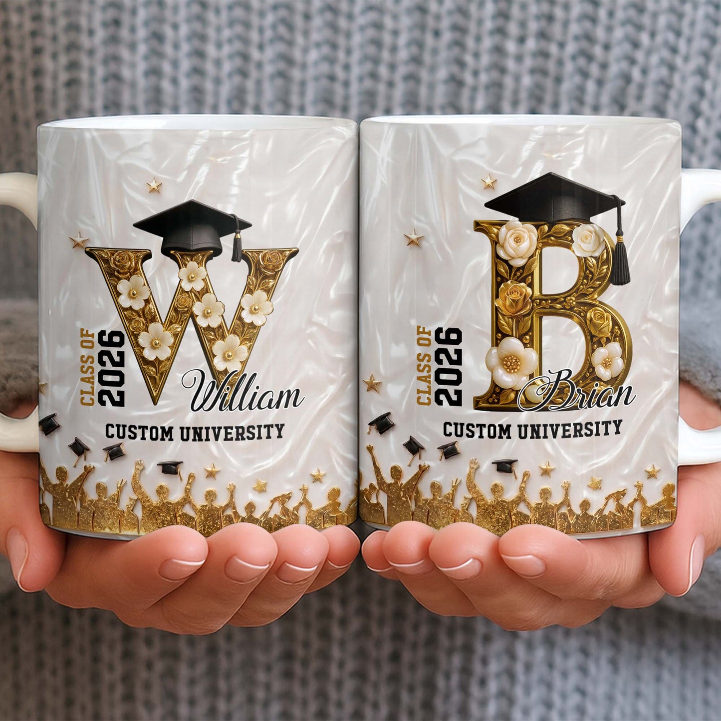 Class Of Graduate Initial Name Graduation Cap And Flowers - Personalized Custom Coffee Mug - GRAD346_MG