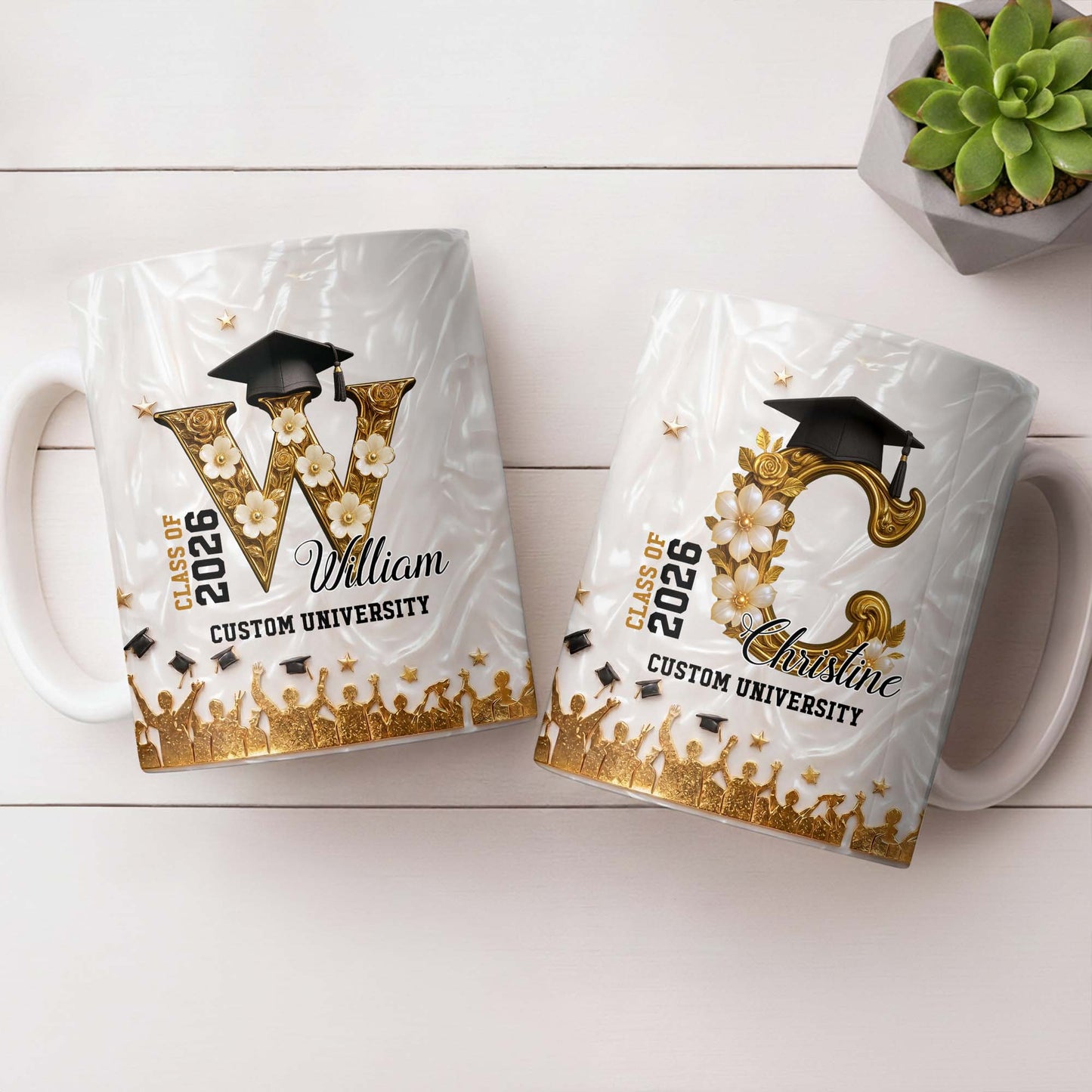 Class Of Graduate Initial Name Graduation Cap And Flowers - Personalized Custom Coffee Mug - GRAD346_MG
