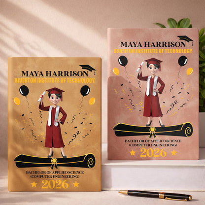 A Proud Graduate Standing Tall With Graduation Cap And Diploma - Personalized Leather Journal - GRAD354_LEJO