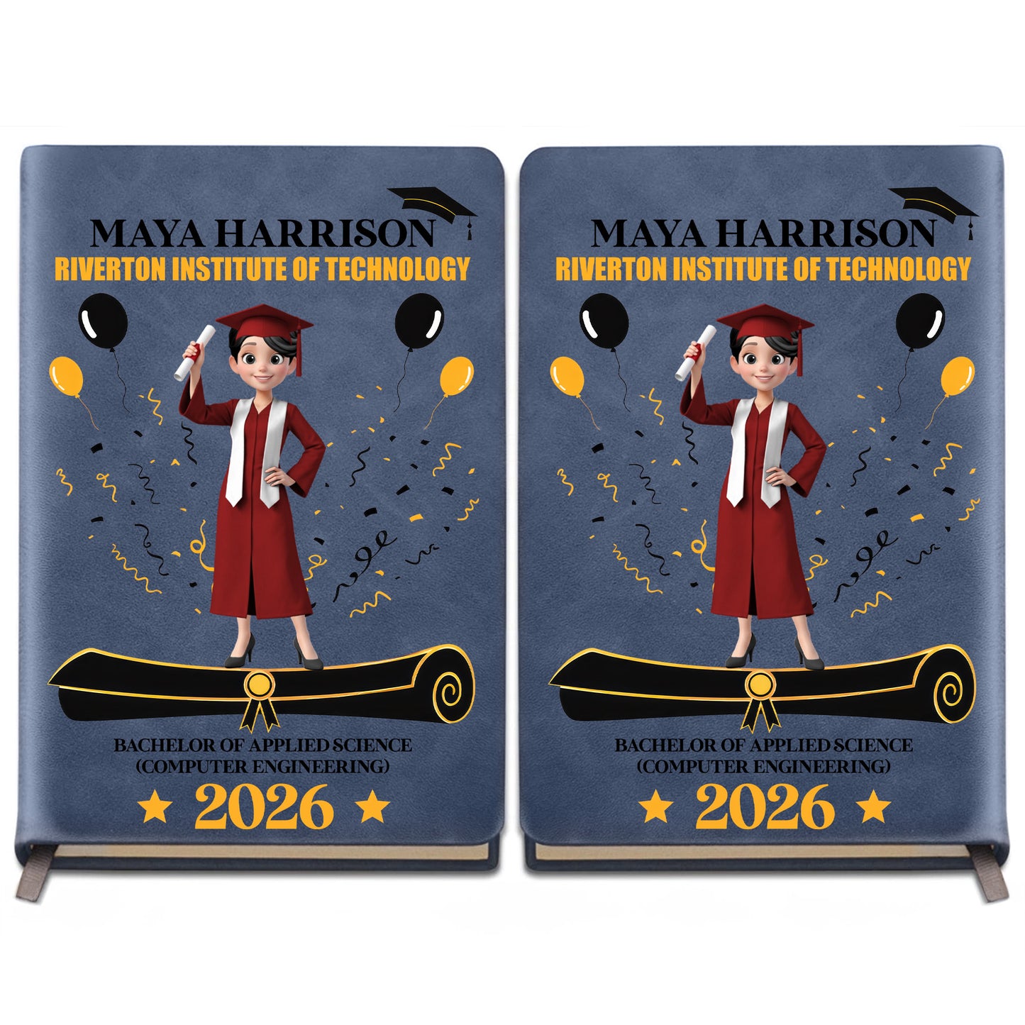 A Proud Graduate Standing Tall With Graduation Cap And Diploma - Personalized Leather Journal - GRAD354_LEJO