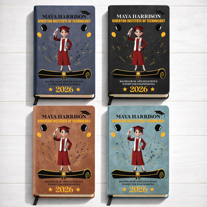 A Proud Graduate Standing Tall With Graduation Cap And Diploma - Personalized Leather Journal - GRAD354_LEJO