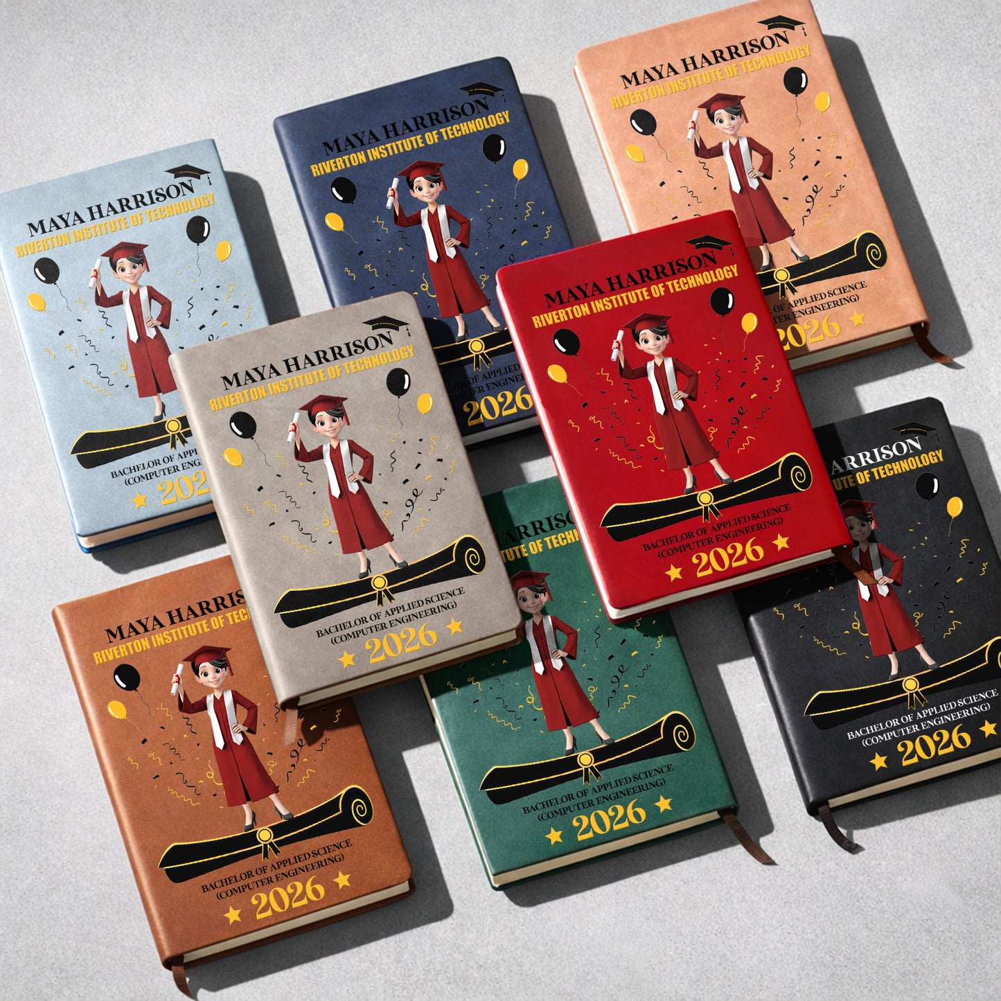 A Proud Graduate Standing Tall With Graduation Cap And Diploma - Personalized Leather Journal - GRAD354_LEJO