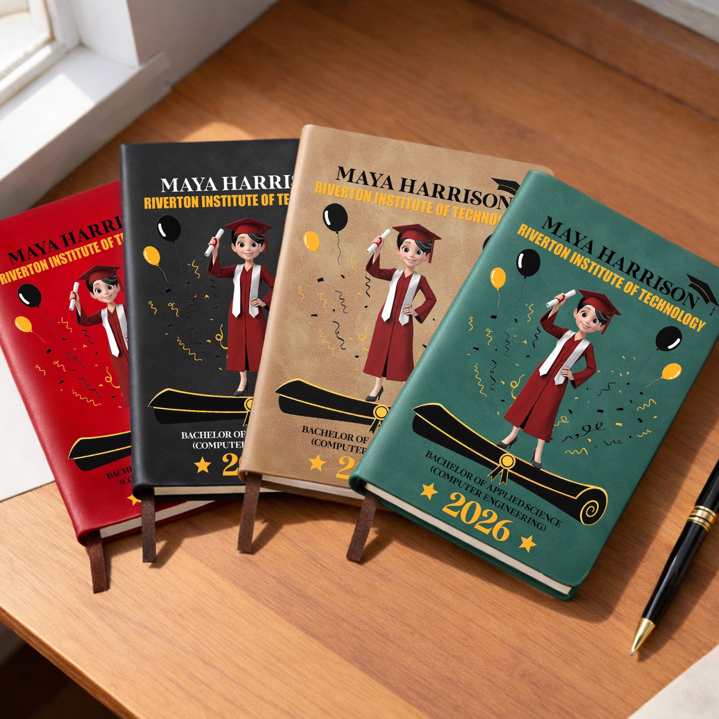 A Proud Graduate Standing Tall With Graduation Cap And Diploma - Personalized Leather Journal - GRAD354_LEJO