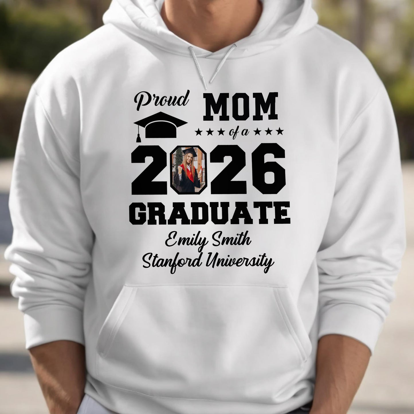 Proud Mom Of A Graduate With Graduation Cap And Photo Frame