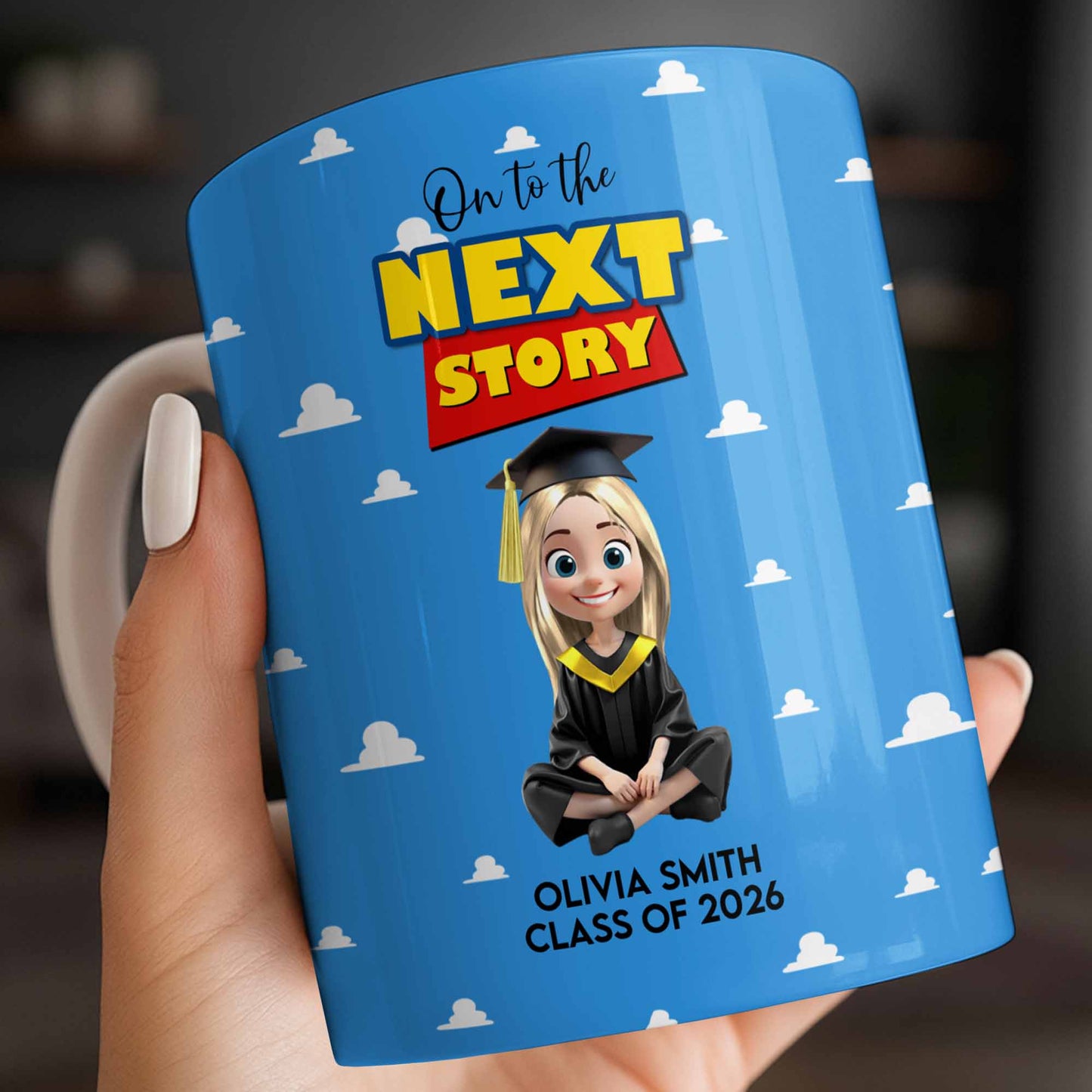 On To The Next Story Graduation Cap And Clouds