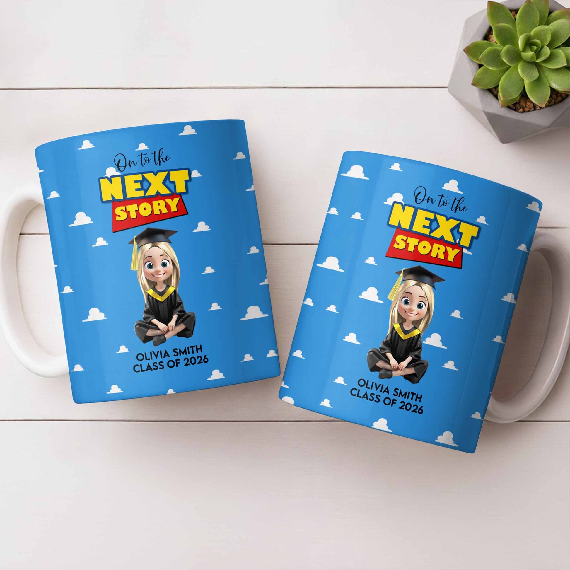 On To The Next Story Graduation Cap And Clouds