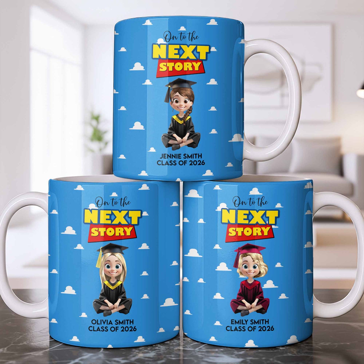 On To The Next Story Graduation Cap And Clouds