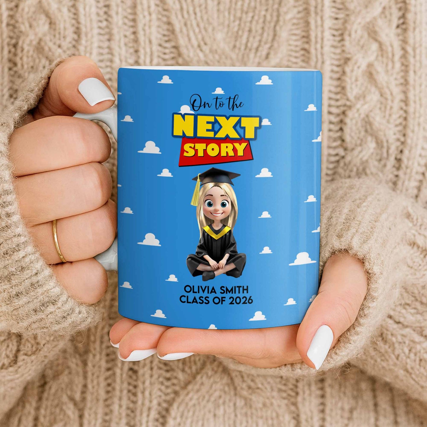 On To The Next Story Graduation Cap And Clouds