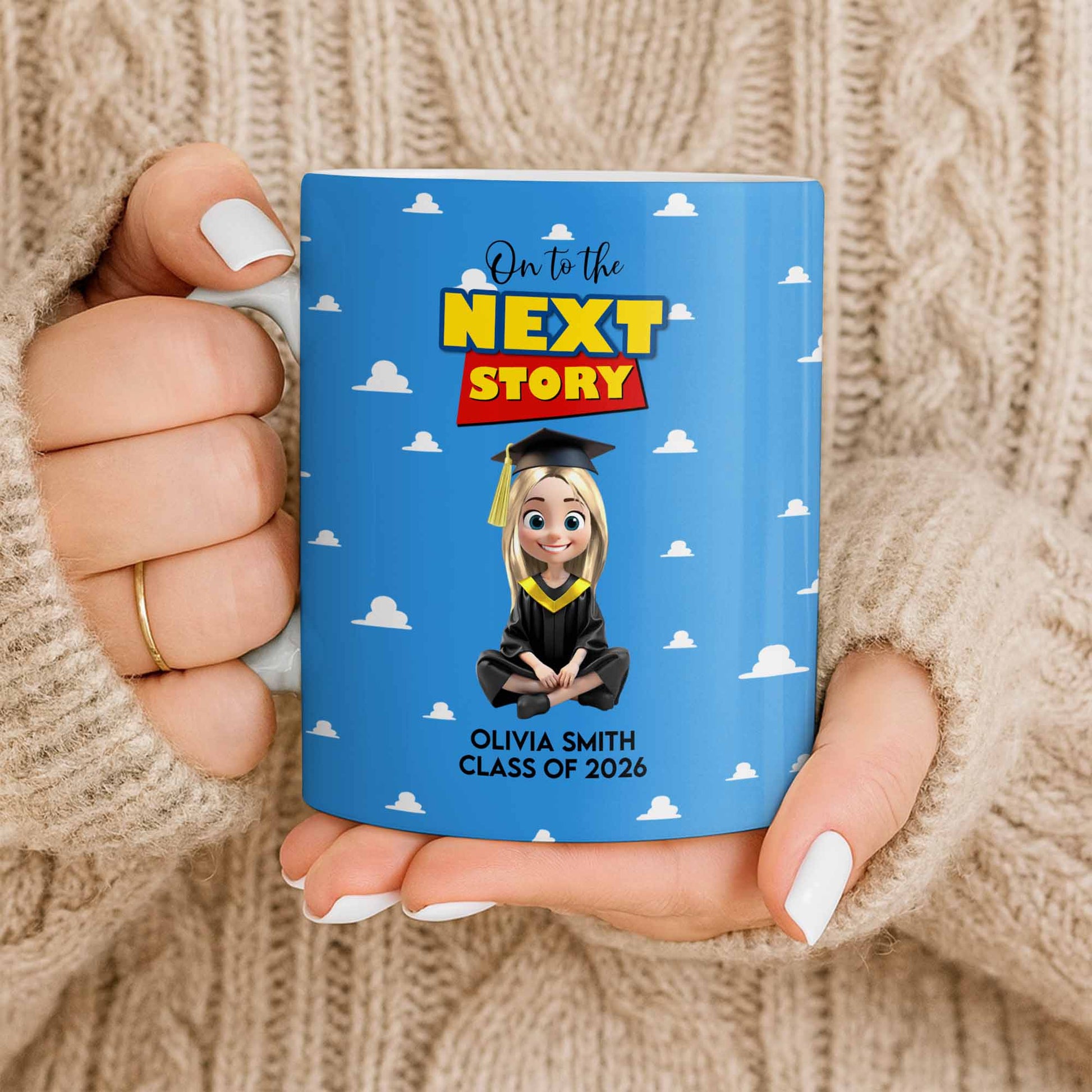 On To The Next Story Graduation Cap And Clouds