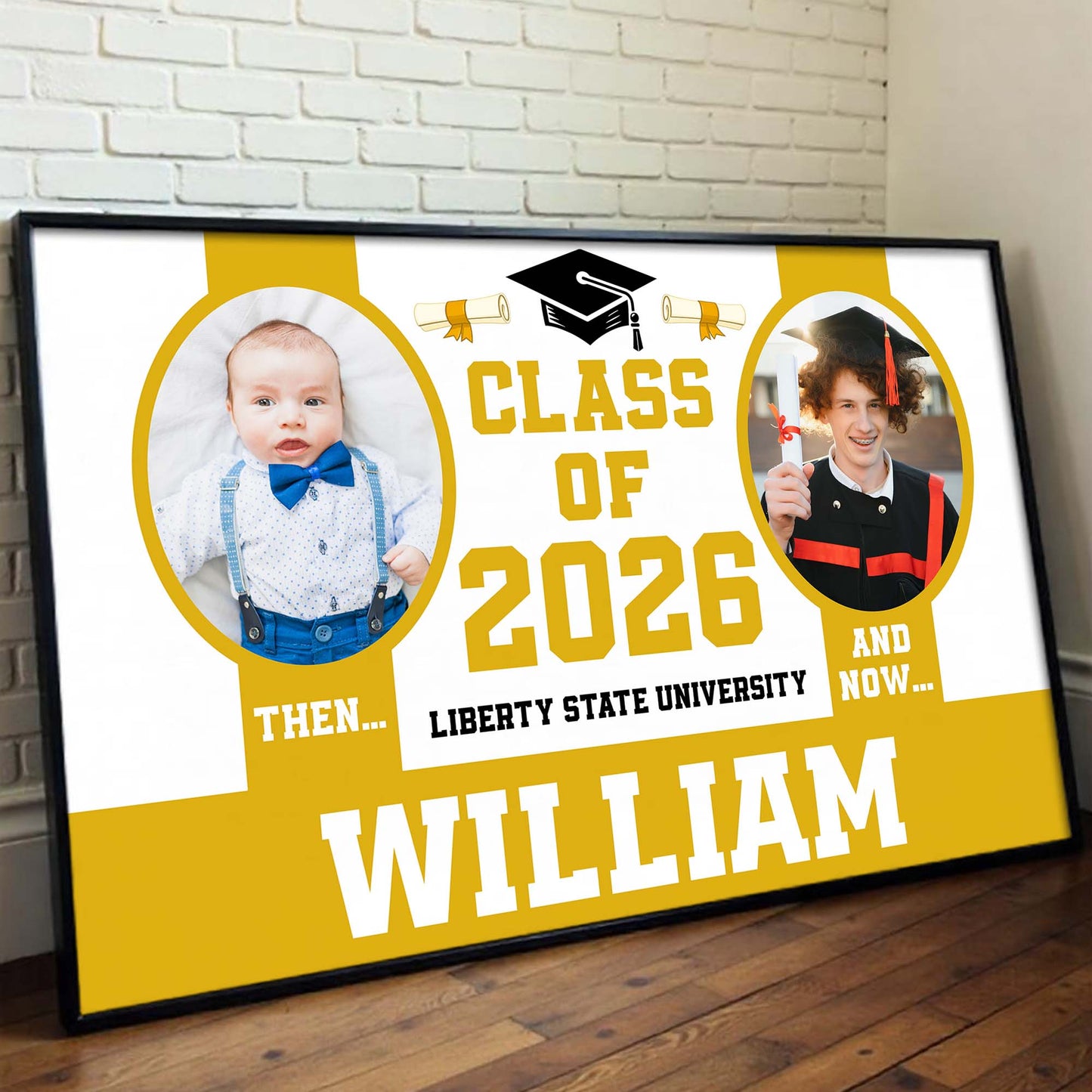 Class Of Then And Now University Graduation Cap And Diploma - Personalized Custom Horizontal Poster - GRAD367_HPOS