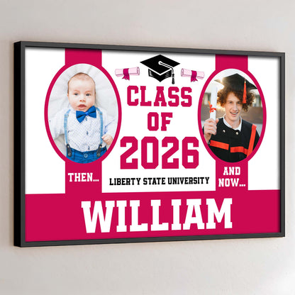 Class Of Then And Now University Graduation Cap And Diploma - Personalized Custom Horizontal Poster - GRAD367_HPOS