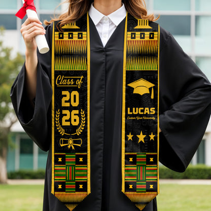 Class Of Graduate Traditional Kente Pattern Graduation Stole - Personalized Graduation Stole - GRAD406_TRIGRA