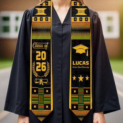 Class Of Graduate Traditional Kente Pattern Graduation Stole - Personalized Graduation Stole - GRAD406_TRIGRA