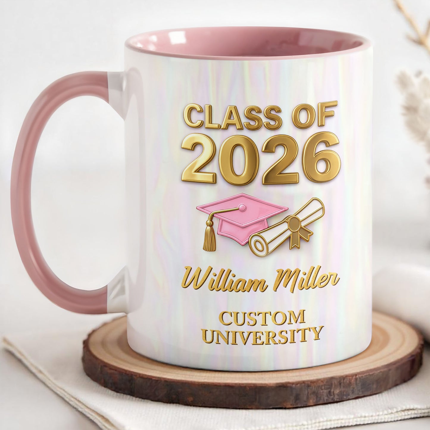 Class Of University Graduation Cap Gown And Diploma - Personalized Custom Accent Mug - GRAD412_AMUG
