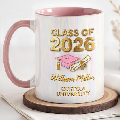 Class Of University Graduation Cap Gown And Diploma - Personalized Custom Accent Mug - GRAD412_AMUG