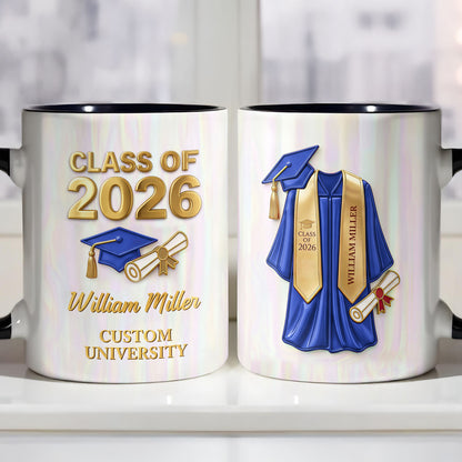 Class Of University Graduation Cap Gown And Diploma - Personalized Custom Accent Mug - GRAD412_AMUG