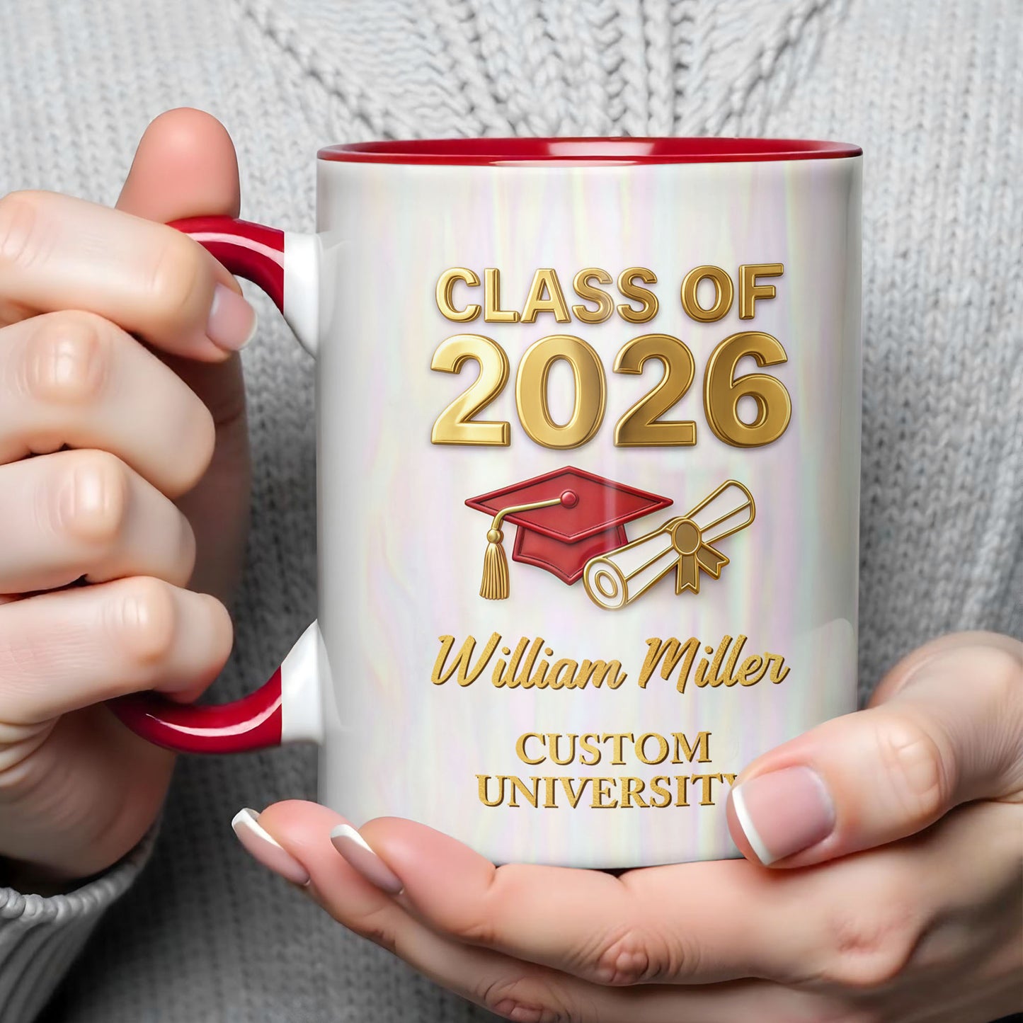 Class Of University Graduation Cap Gown And Diploma - Personalized Custom Accent Mug - GRAD412_AMUG