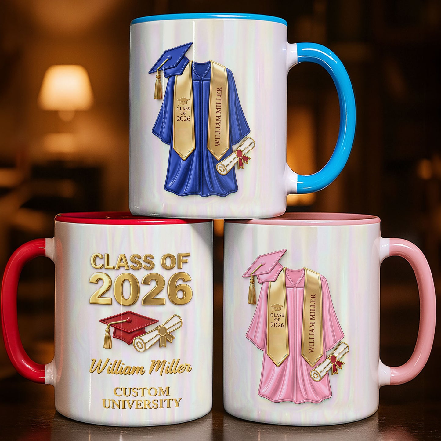 Class Of University Graduation Cap Gown And Diploma - Personalized Custom Accent Mug - GRAD412_AMUG