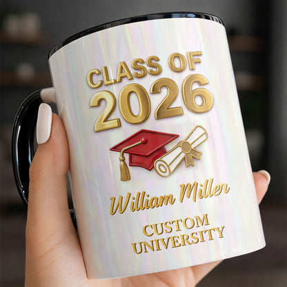 Class Of University Graduation Cap Gown And Diploma - Personalized Custom Accent Mug - GRAD412_AMUG